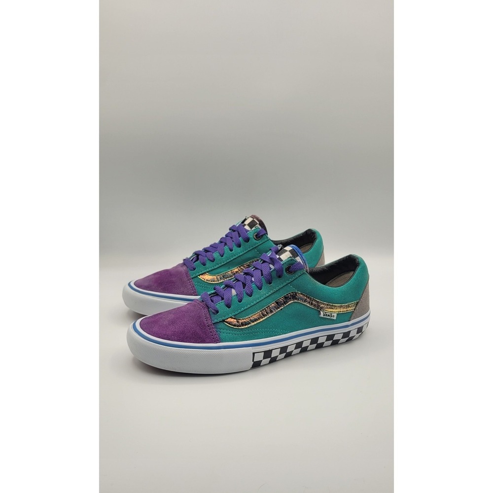 Vans Old Skool Pro Teal Purple Suede Checkerboard Skate Shoes Mens 8 721454